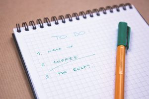 A To Do list. Making a To Do list is a helpful way to stay organized during finals.