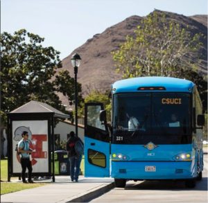A VCTC bus at CI's bus station. Students can utilize the many forms of local public transportation to travel around the county. Photo credit to ci_police Instagram.