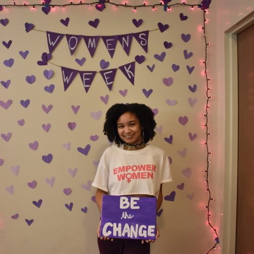 Myah Mays celebrates Women's Empowerment Week. CI's Student Government hosted Women's Empowerment Week to bring awareness of Women's History Month to campus. Photo credit to Cindy Aguilar.