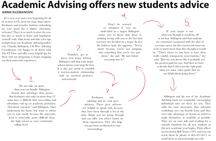 Academic advising offers new students advice